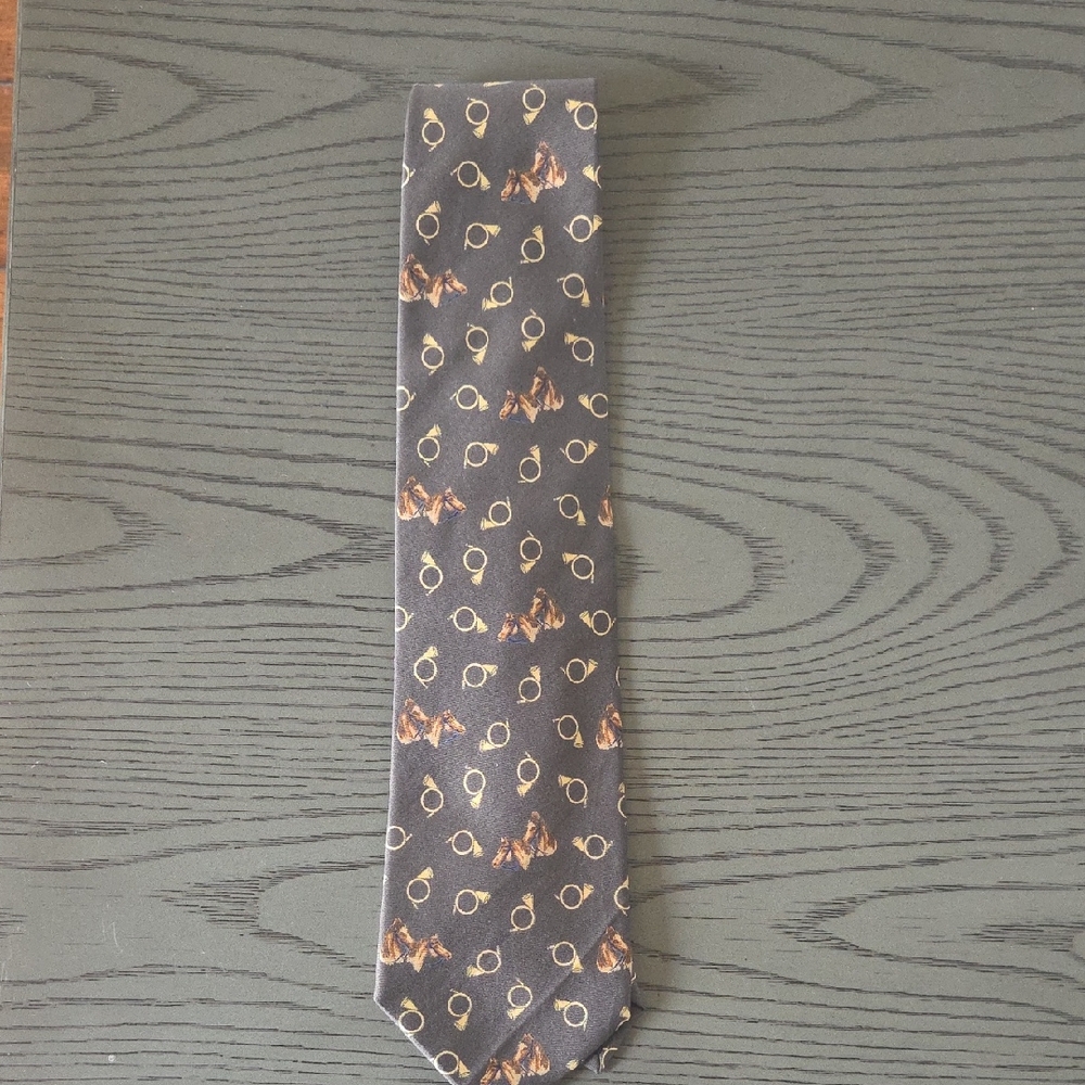 Etro Equine Black Tie with Gold and Brown Motif